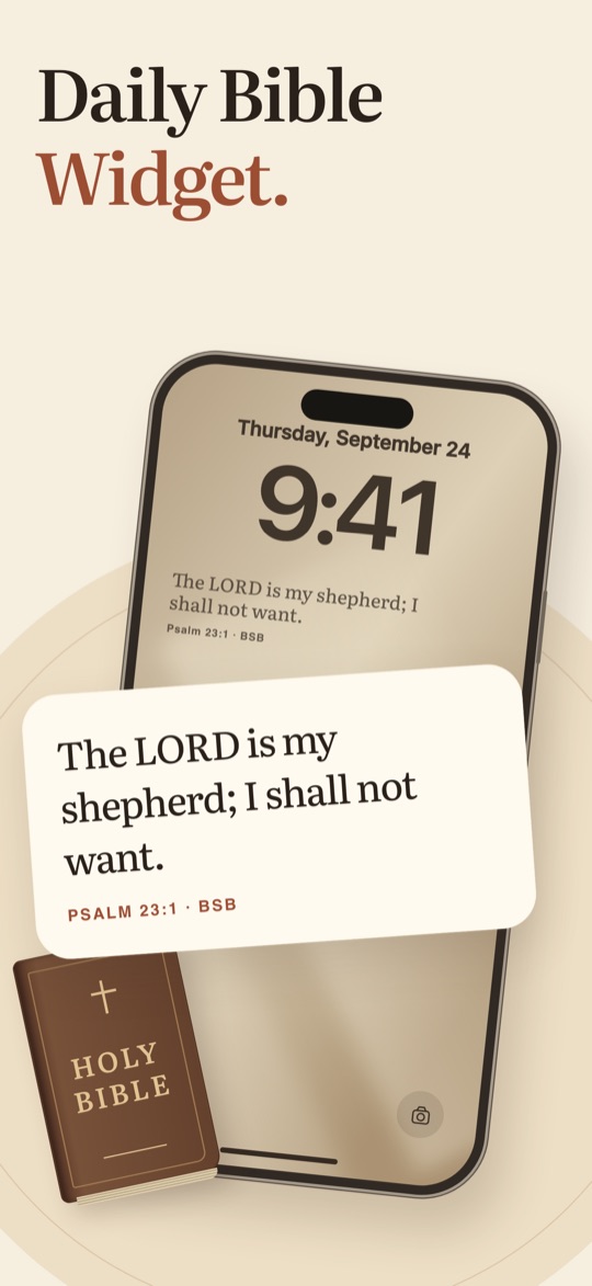 A daily Bible verse widget on the Lock Screen: Psalm 23:1